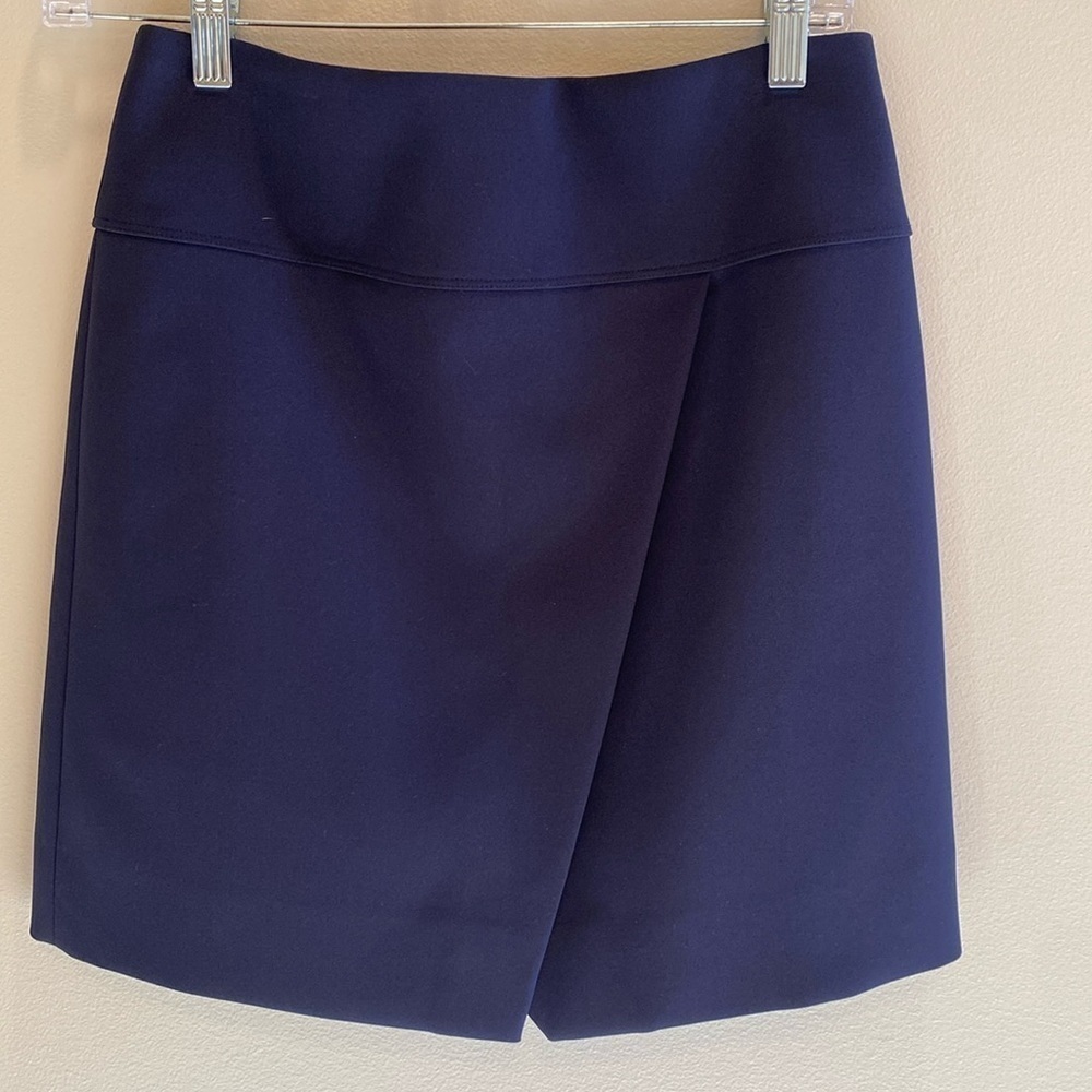 J Crew Faux Wrap Mini Career Work Office Skirt Navy Blue Size 0